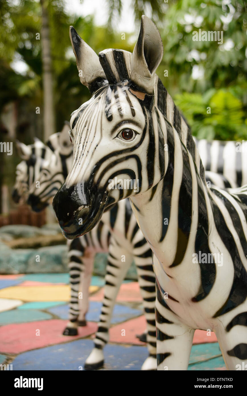Zebra sculptures at a park at Nong Nooch Tropical Garden in Thailand