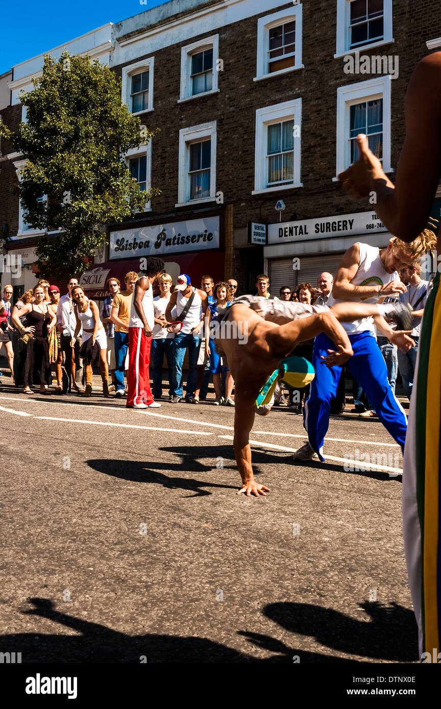 Capoeira Dancers at Notting Hill Carnival, London, UK Stock Photo