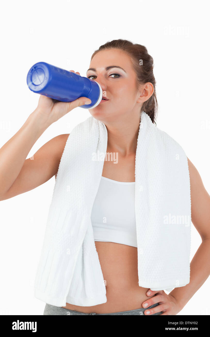 Young female drinking water after workout Stock Photo Alamy