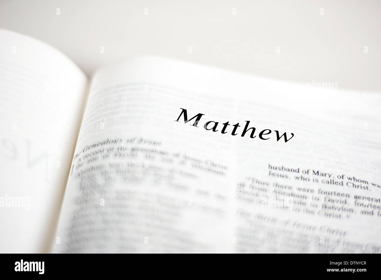 book of Matthew in the Bible Stock Photo Alamy