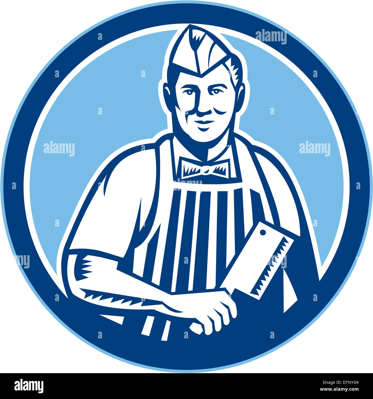 Retro style illustration of a butcher cutter worker with meat cleaver