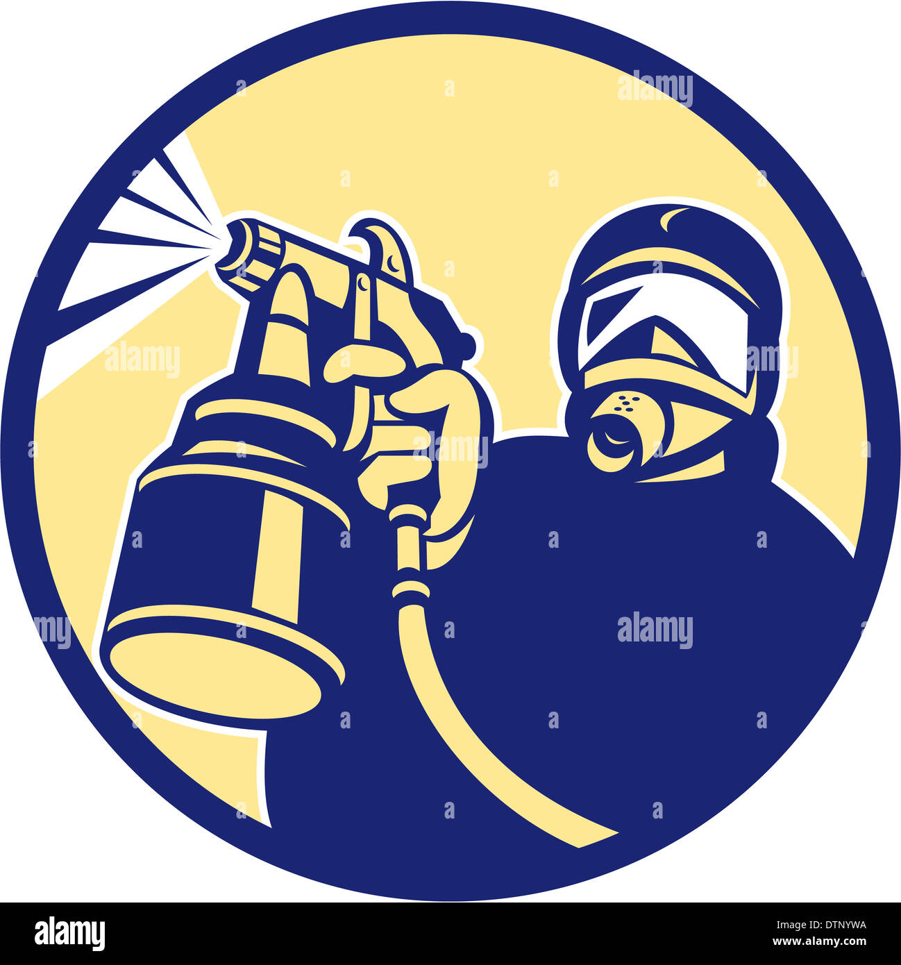Illustration of car painter holding paint spray gun spraying set inside ...
