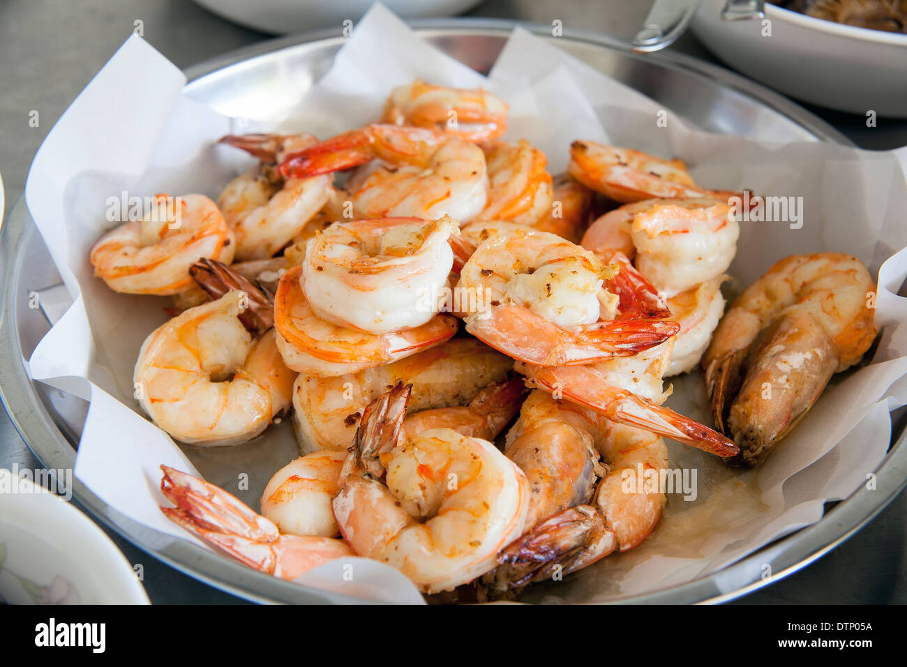 Cooked Prawns as Ingredients for Chinese New Year Big Bowl Feast Dish Stock Photo