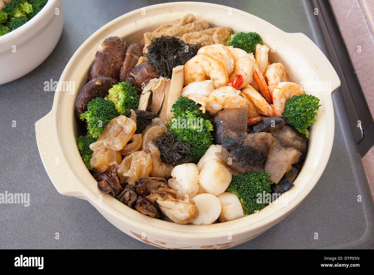 Poon Choi Hong Kong Cantonese Cuisine Big Feast Bowl for Chinese New Year Closeup Stock Photo