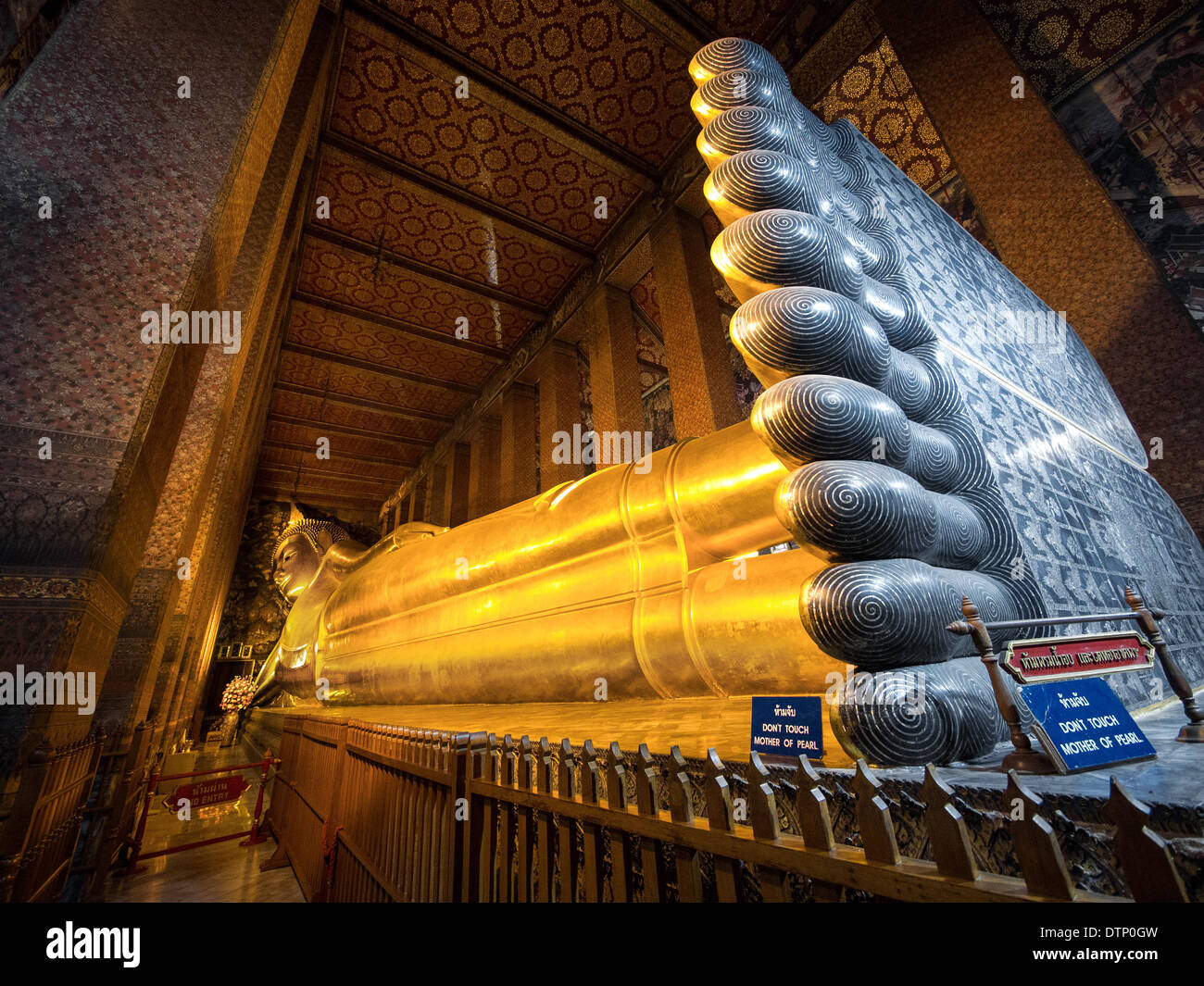 The Reclining Buddha at Wat Pho, Bangkok, Thailand. Stock Photo