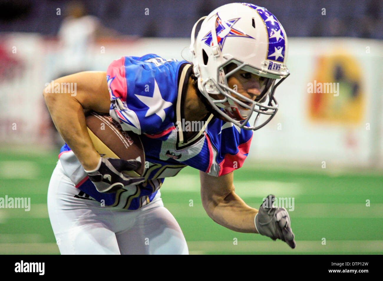 Allen, TX, USA. 21st Feb, 2014. Texas Revolution running back Jennifer Welter (47) during pre game warmups prior to the Revolution playing the Cedar Rapids Titans in an Indoor Football League game at the Allen Event Center Friday, February 21, 2014, in Allen, Texas. The 5-foot-2-inch, 130 pound Welter is the first woman to play professional football at a position other than kicker, she made the final roster of the Texas Revolution of the Indoor Football League, as a running back. © csm/Alamy Live News Stock Photo