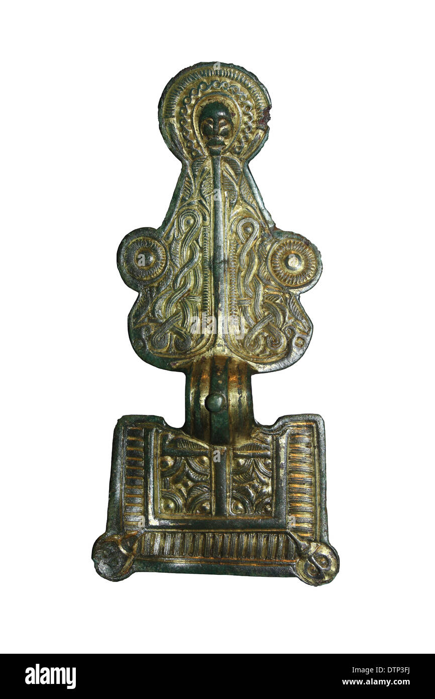 Gilded Square Headed Brooch from Nettleton, North Lincolnshire late 6th Century Stock Photo