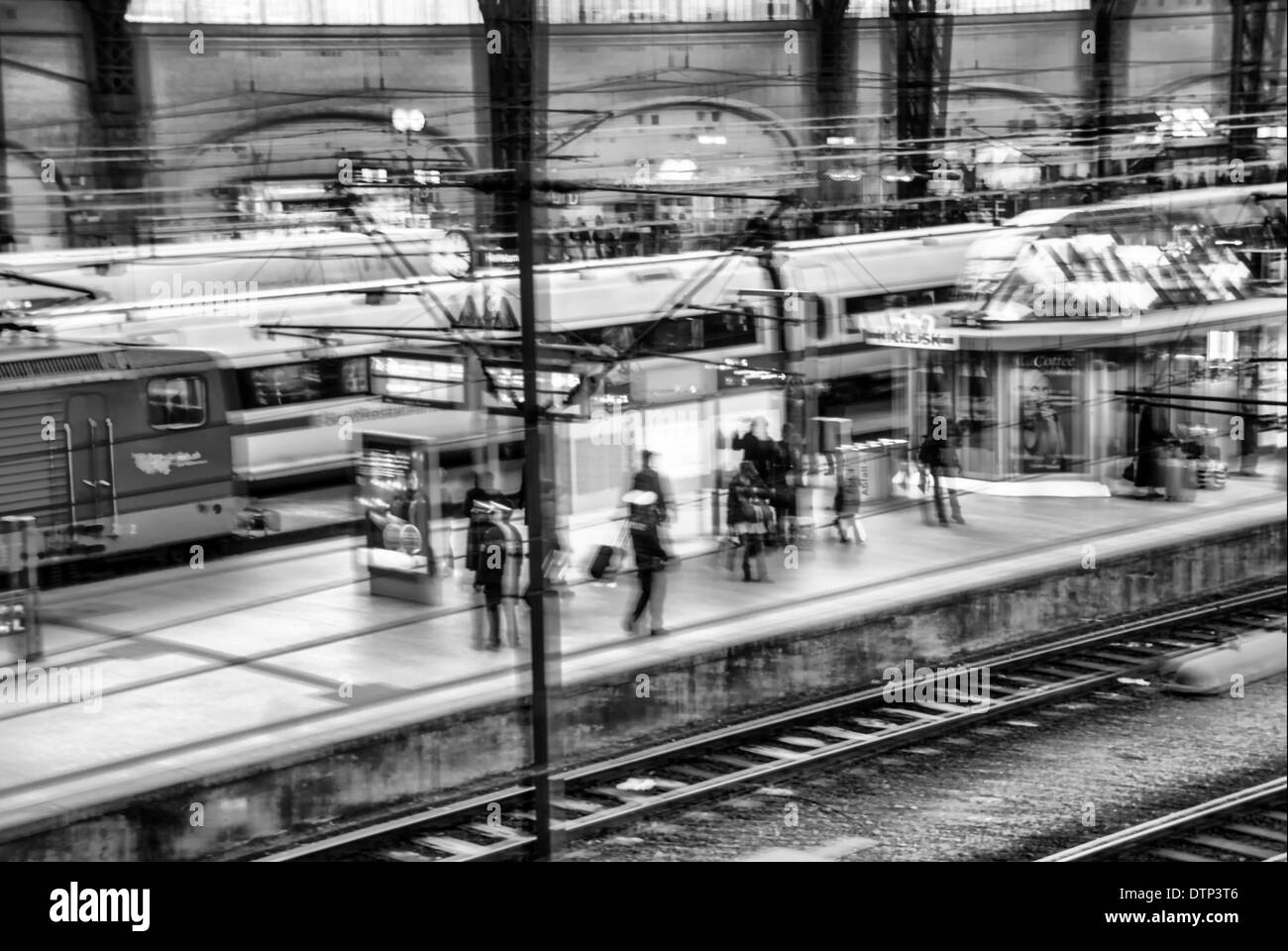 People boarding train Black and White Stock Photos & Images - Alamy