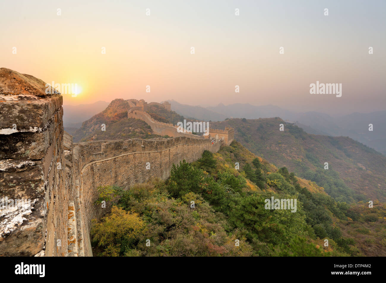 sunrise in the great wal Stock Photo