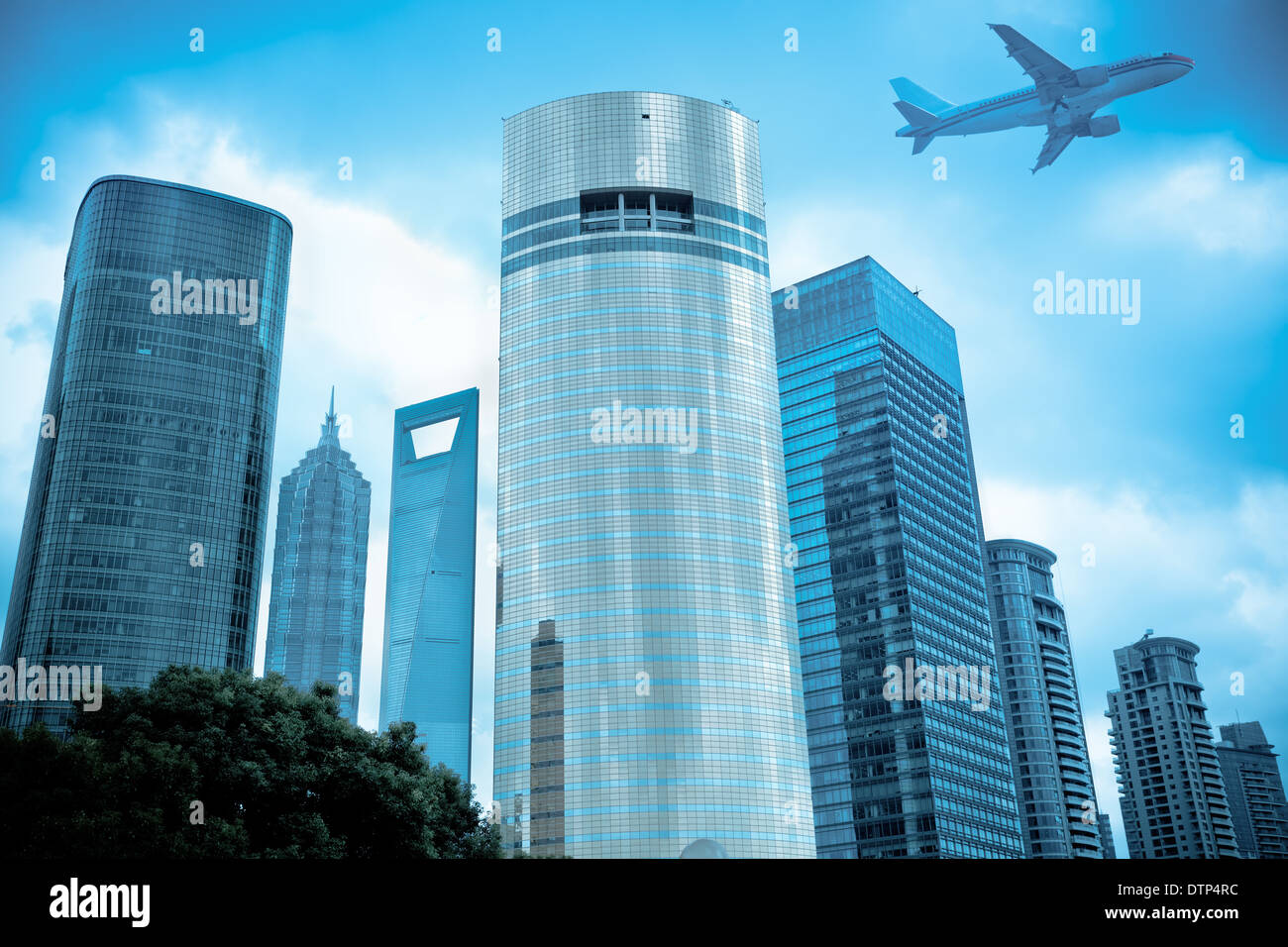 aircraft and modern city Stock Photo