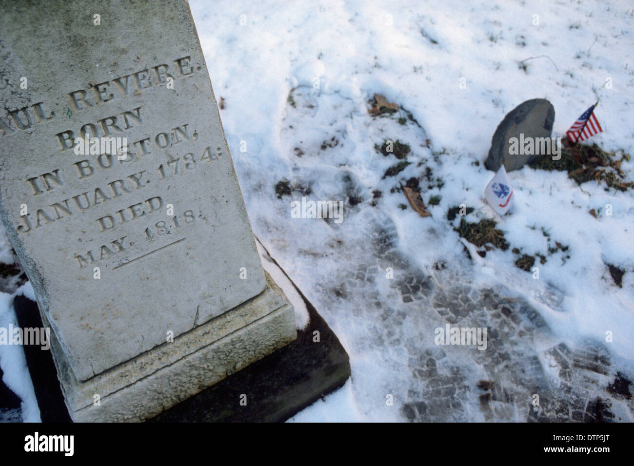 Boston. USA. Gravestone of Paul Revere in the Granary Burying Ground
