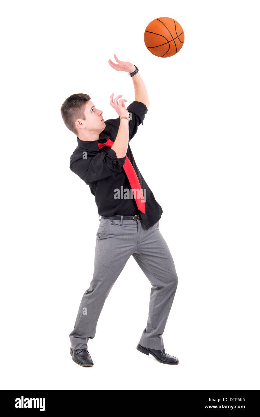 Businessman with basketball isolated in white Stock Photo