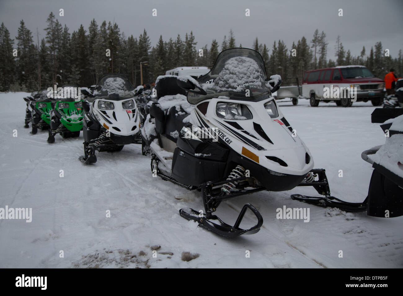 Snowmobile Tour through the Yellowstone National Stock Photo Alamy