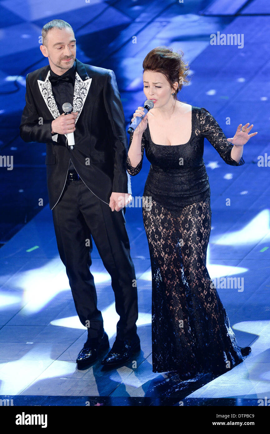 Sanremo, Italy. 21st Feb, 2014. Violante Placido (R) and Perturbazione attend the fourth night of the 64rd Sanremo Song Festival at the Ariston Theatre on February 21, 2014 in Sanremo, Italy. Credit:  Manuel Romano/NurPhoto/ZUMAPRESS.com/Alamy Live News Stock Photo