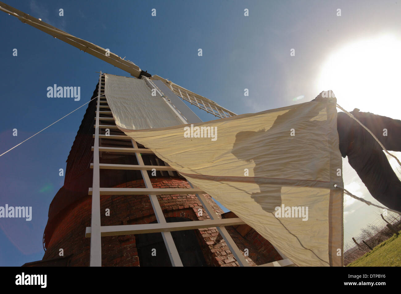 Windmill at Avoncroft Museum, Bromesgrove UK being made ready for sail Stock Photo