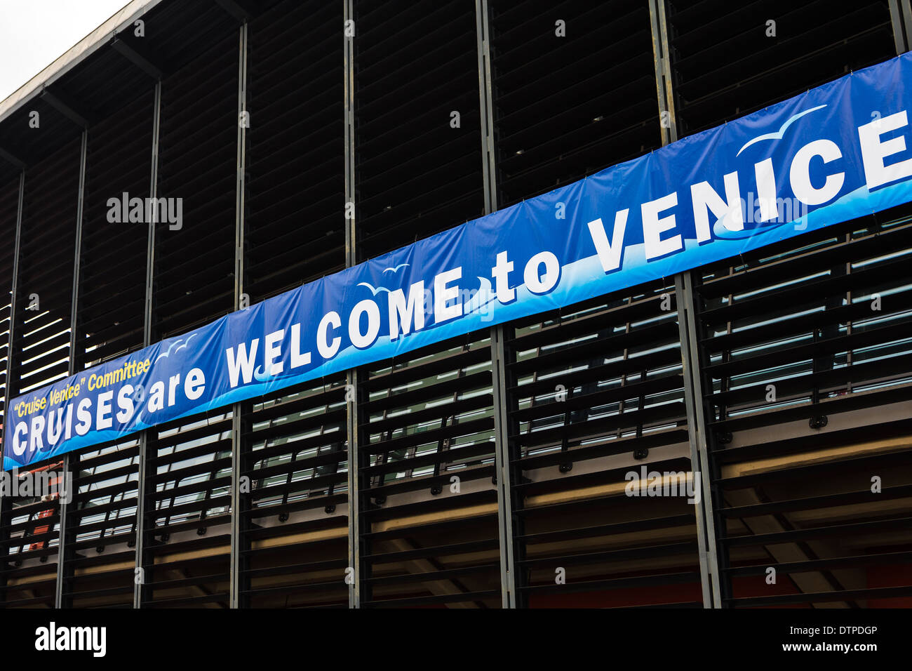 Welcome banner. Port of Venice Italy Stock Photo