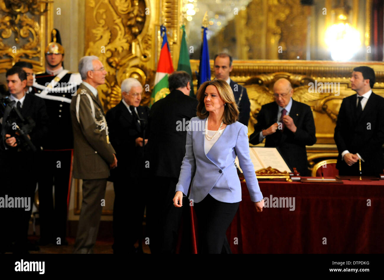 Rome, Italy. 22nd Feb, 2014. Italy' s new health minister Beatrice Lorenzin attends the swearing-in ceremony in Quirinale palace in Rome on February 22, 2014. Italy's new Prime Minister Matteo Renzi and his cabinet ministers were sworn in on Saturday before Italian President Giorgio Napolitano, starting their task to accelerate reforms and revive the troubled economy. Credit:  Xu Nizhi/Xinhua/Alamy Live News Stock Photo