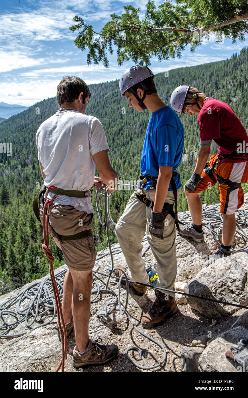 Group Repelling in the Colorado Mountains Stock Photo