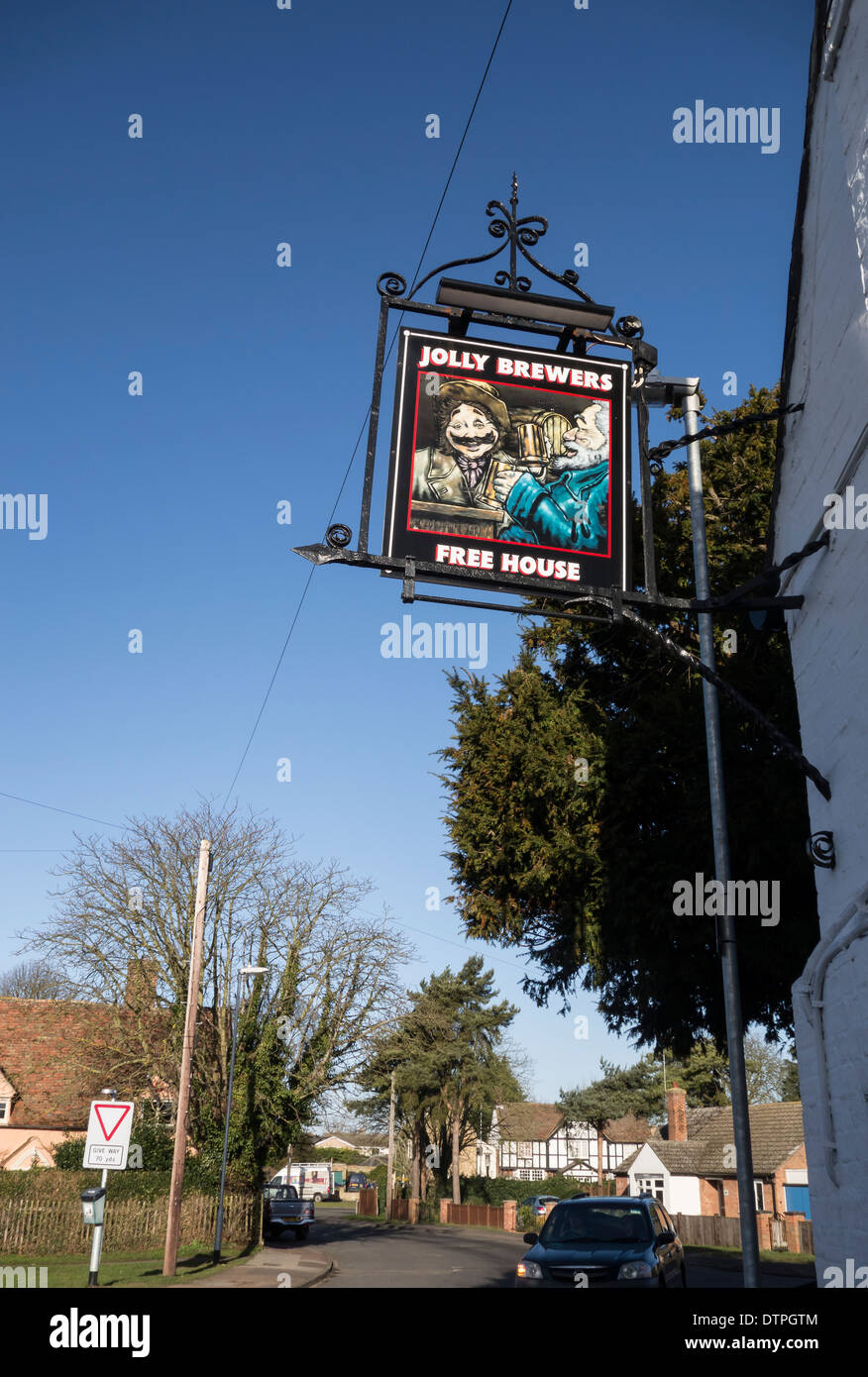 Jolly Brewers pub sign in village setting Milton Stock Photo