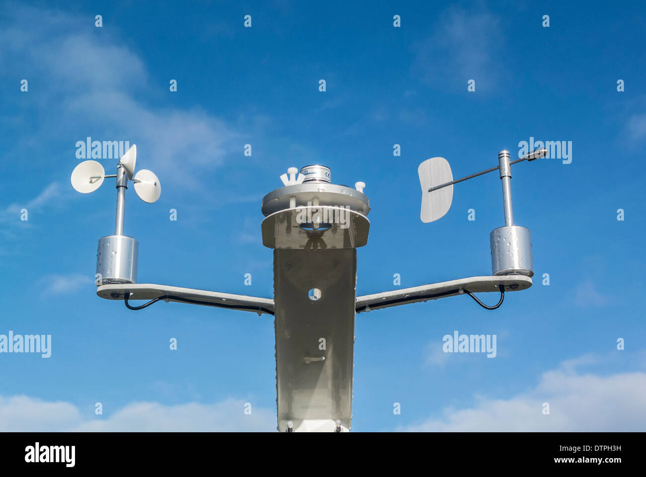 Anemometer and wind direction detectors on weather station Stock Photo