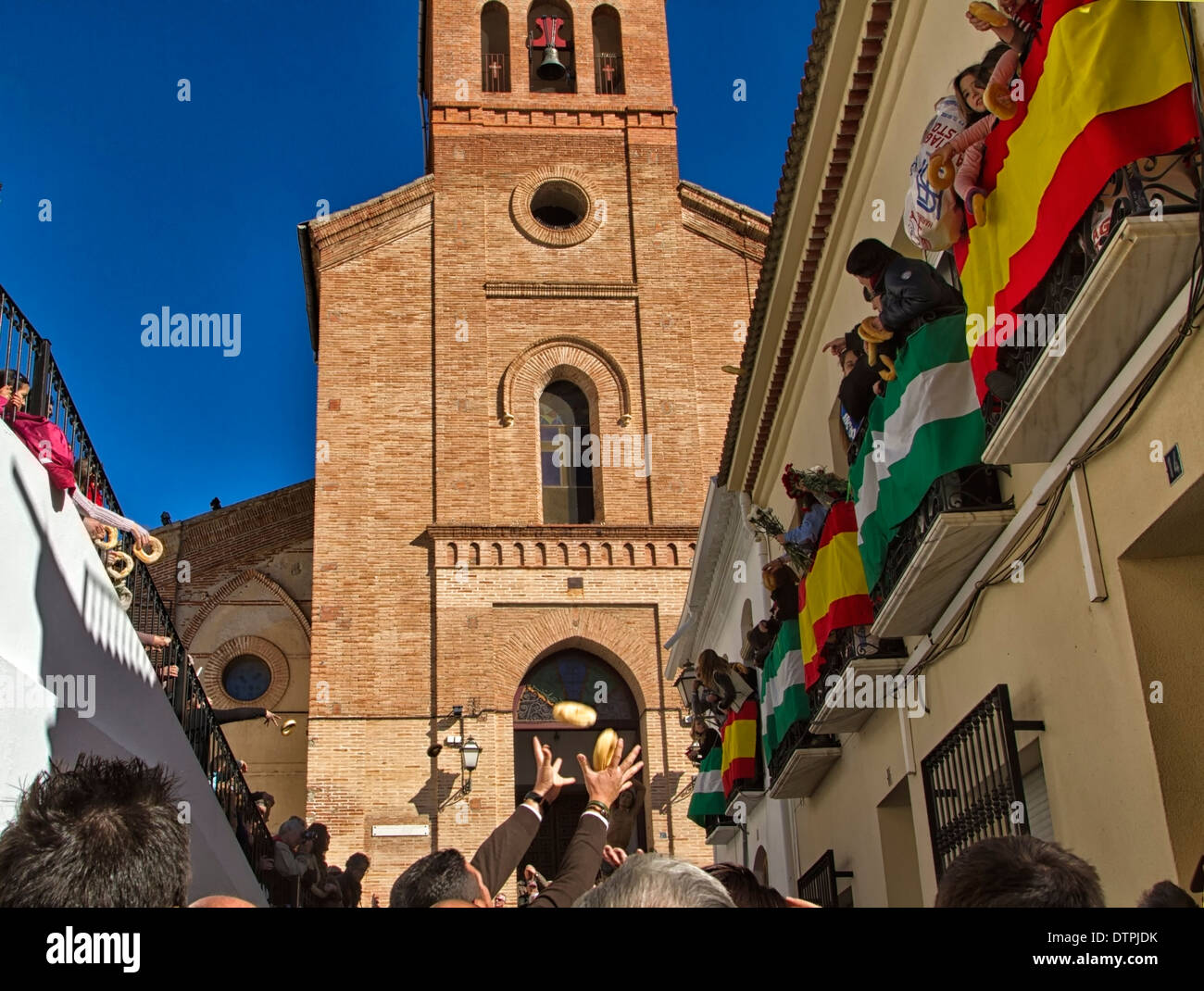 Parish church of Nuestra Señora del Rosario in Lubrin, Almeria, at the start of the annual Festival of the Holy Bread. Stock Photo