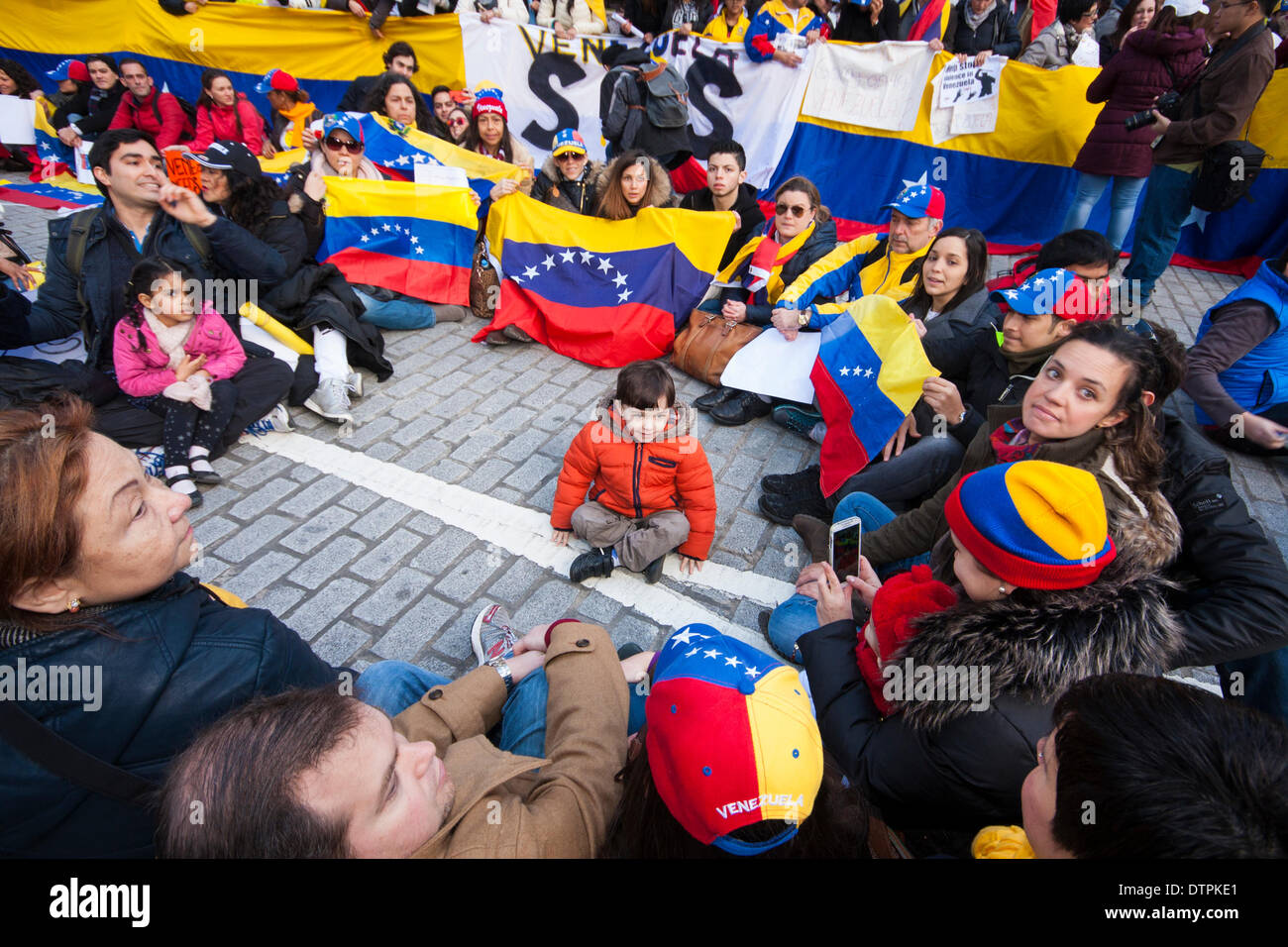London, UK. 22nd February 2014. Hundreds of Venezuelans protest outside the BBC in London against what they say is a news blackout on developments in their country where student demonstrations have led to at least 10 deaths and hundreds of arrests. Credit:  Paul Davey/Alamy Live News Stock Photo