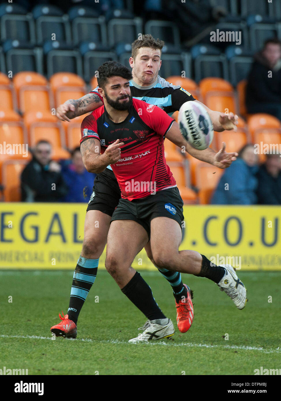 London, UK. 22nd Feb, 2014. Salford's Jason Walton [#22] in action ...