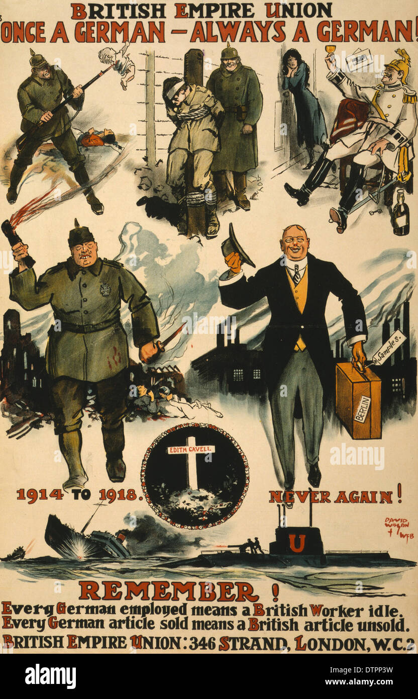 A British Empire Union Anti-German poster from the interwar years calling for boycott of German goods Stock Photo