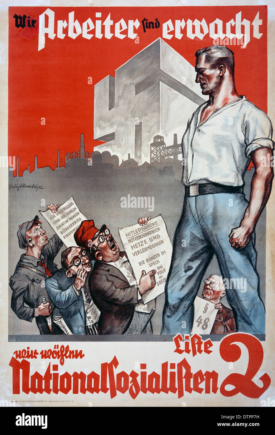 1932 Nazi German election poster.depicting a German man dressed in