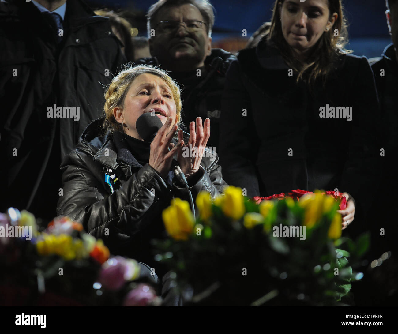 Kiev, Ukraine. 22nd Feb, 2014. Former Ukrainian Prime Minister Yulia Tymoshenko addresses her supporters following her release from prison at the Independence Plaza in Kiev, Ukraine, Feb. 22, 2014. Credit:  Dai Tianfang/Xinhua/Alamy Live News Stock Photo