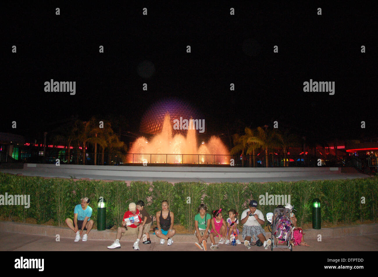 Jumping water fountain display at night in Walt Disney's World Epcot in