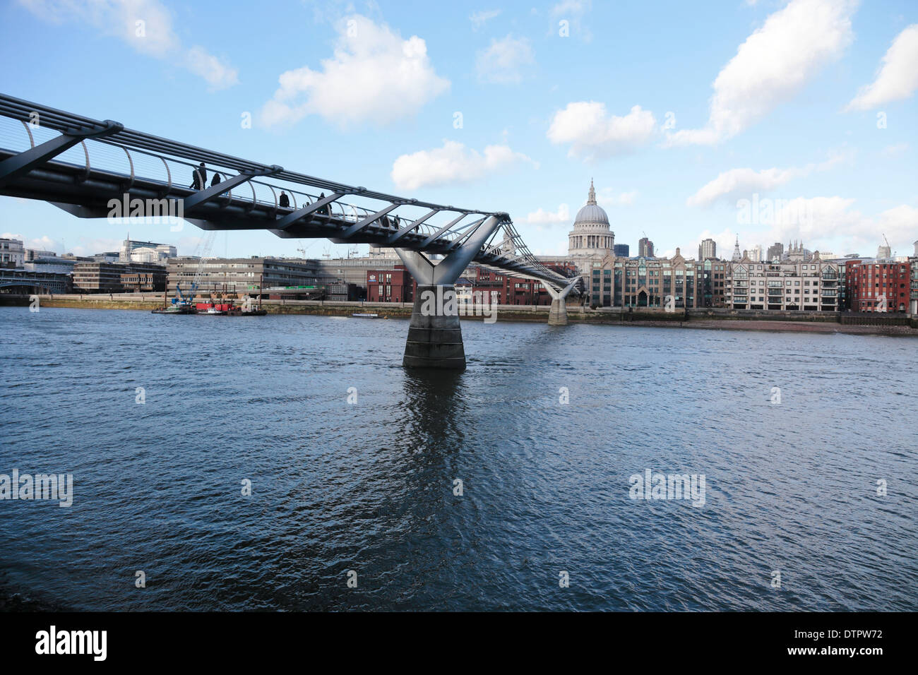 View of the Millennium Bridge with St Paul's Cathedral in the background, London Stock Photo