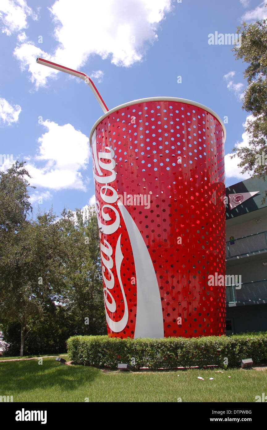 A simulacra of a giant Coke cup at the All Star Sport And Music Resort Disney Florida, U.S.A Stock Photo