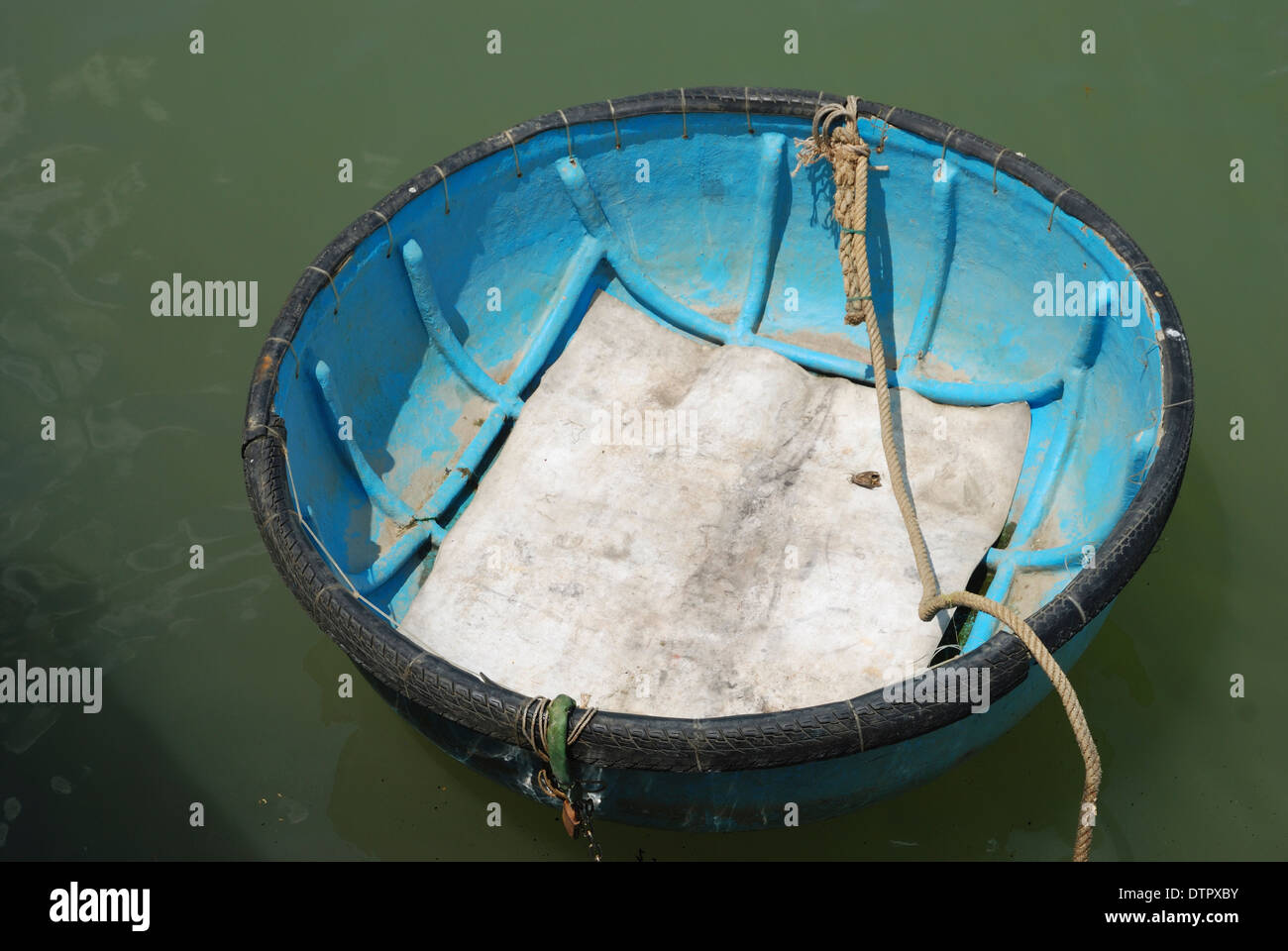 A Thung-chai (basket boat or coracle) moored at Nha Trang harbour, Vietnam. Stock Photo