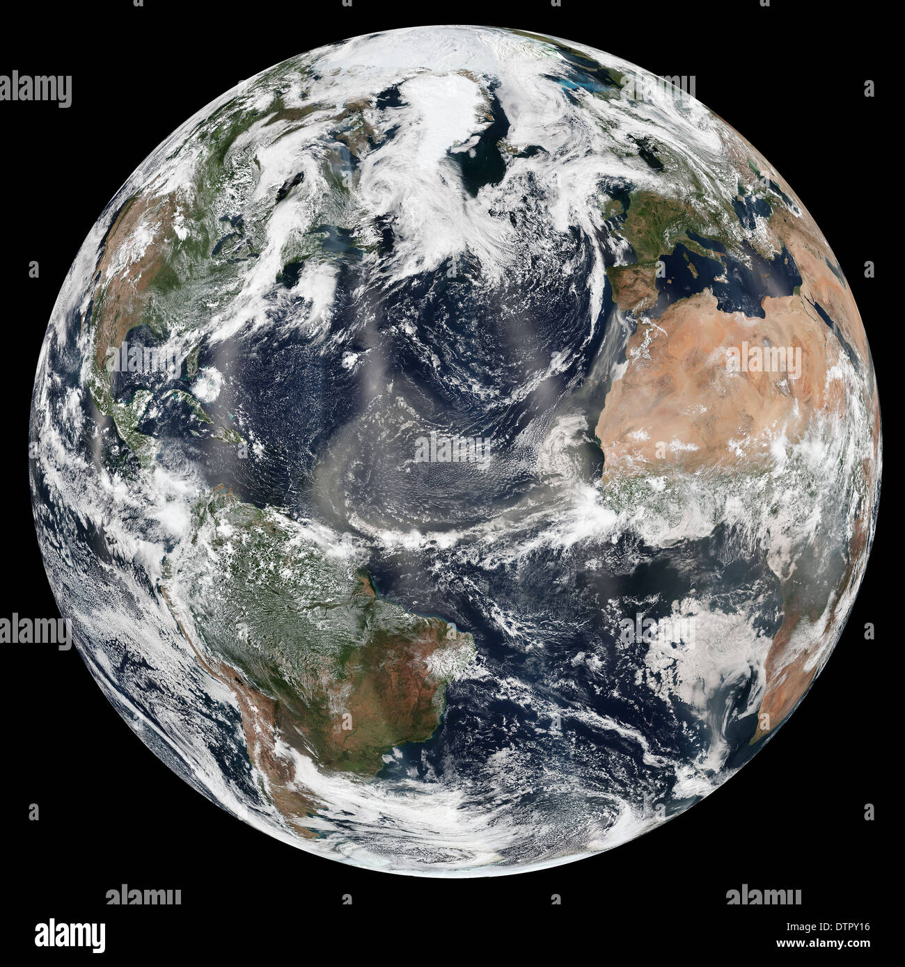 Earth as seen from space featuring the Atlantic, Arctic, east coast of Africa, South America, western Europe and the eastern USA Stock Photo