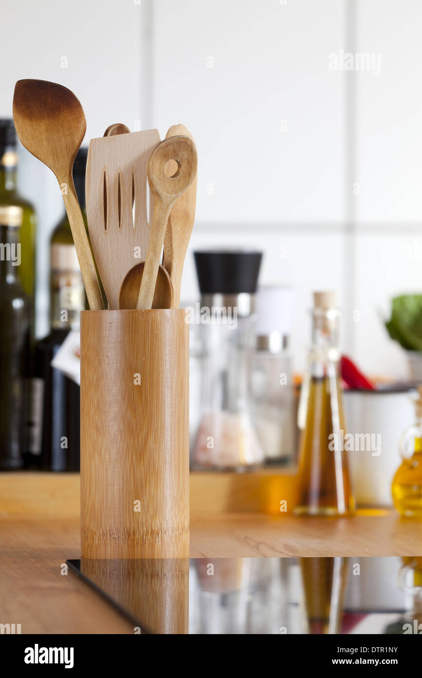 View of a kitchen worktop with induction hob and other kitchen utensils