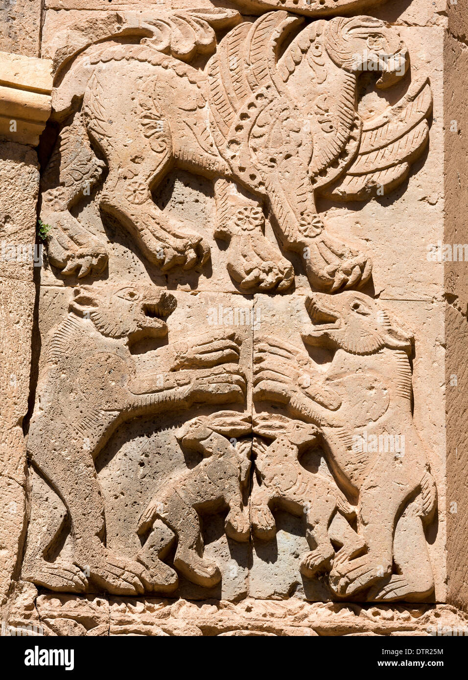 griffin and confronted bears, The Cathedral Church of the Holy Cross (915-921), Akhdamar Islamd, Van region, Turkey Stock Photo