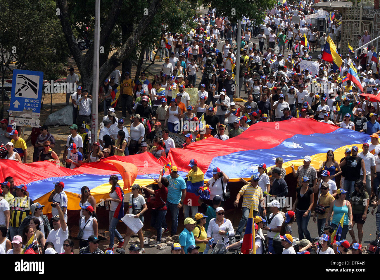 Tachira, Venezuela. 22nd Feb, 2014. Protesters participate during a march against Tachira State's militarization in San Cristobal City, Tachira State, Venezuela, on Feb. 22, 2014. © George Castro/Xinhua/Alamy Live News Stock Photo