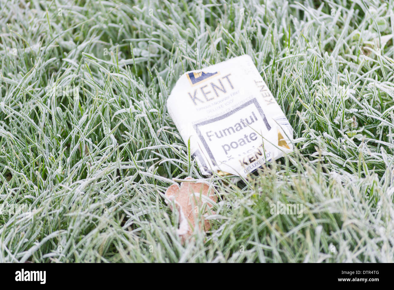 Cigarettes package dumped on the ground Stock Photo