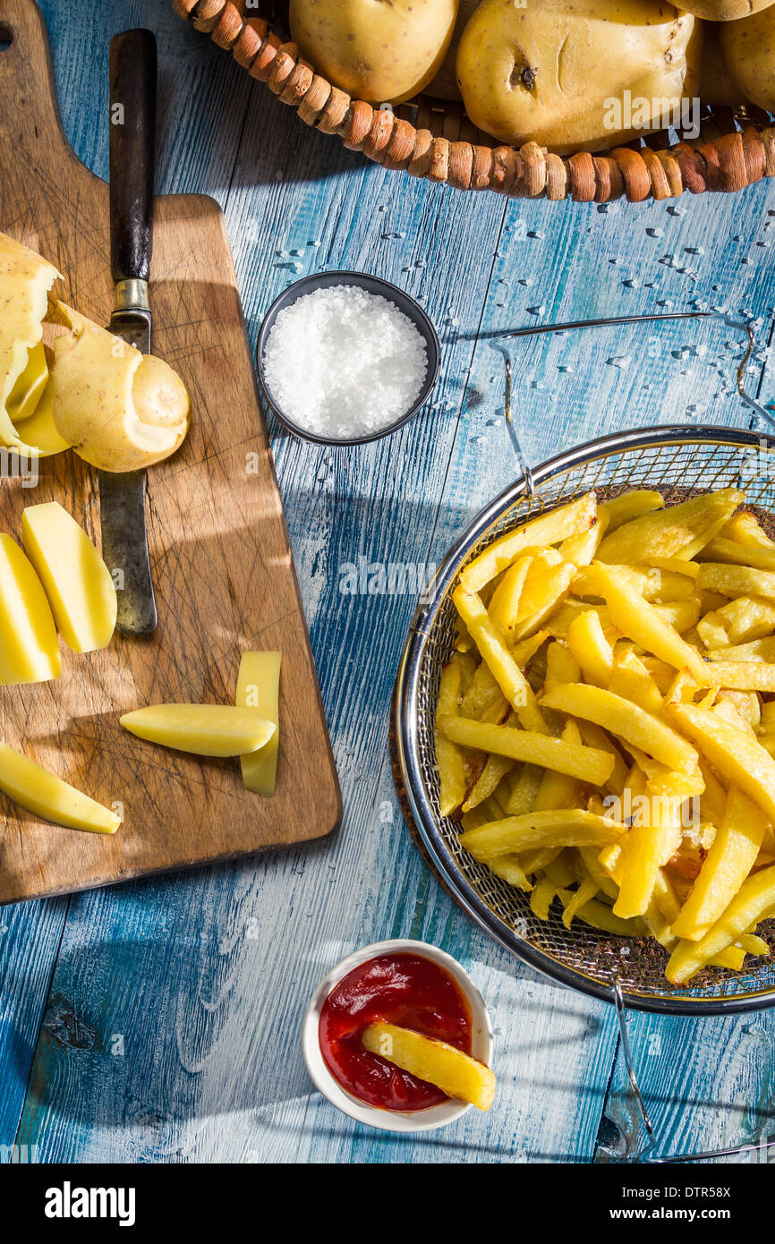 During the preparation of homemade fries Stock Photo