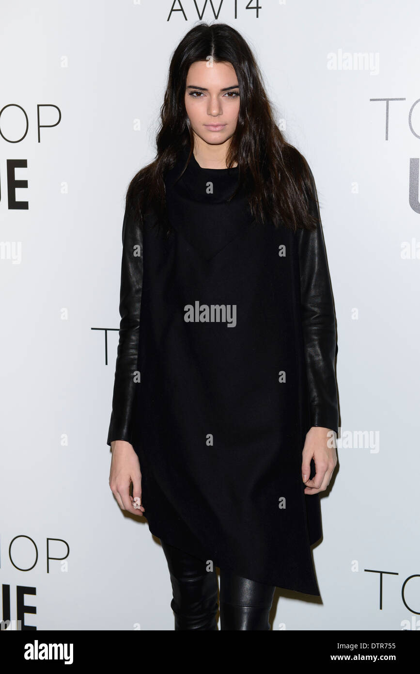 Kendall Jenner attends the Topshop Unique collection during London Fashion Week Autumn/Winter 2014, at the Tate Modern. Stock Photo