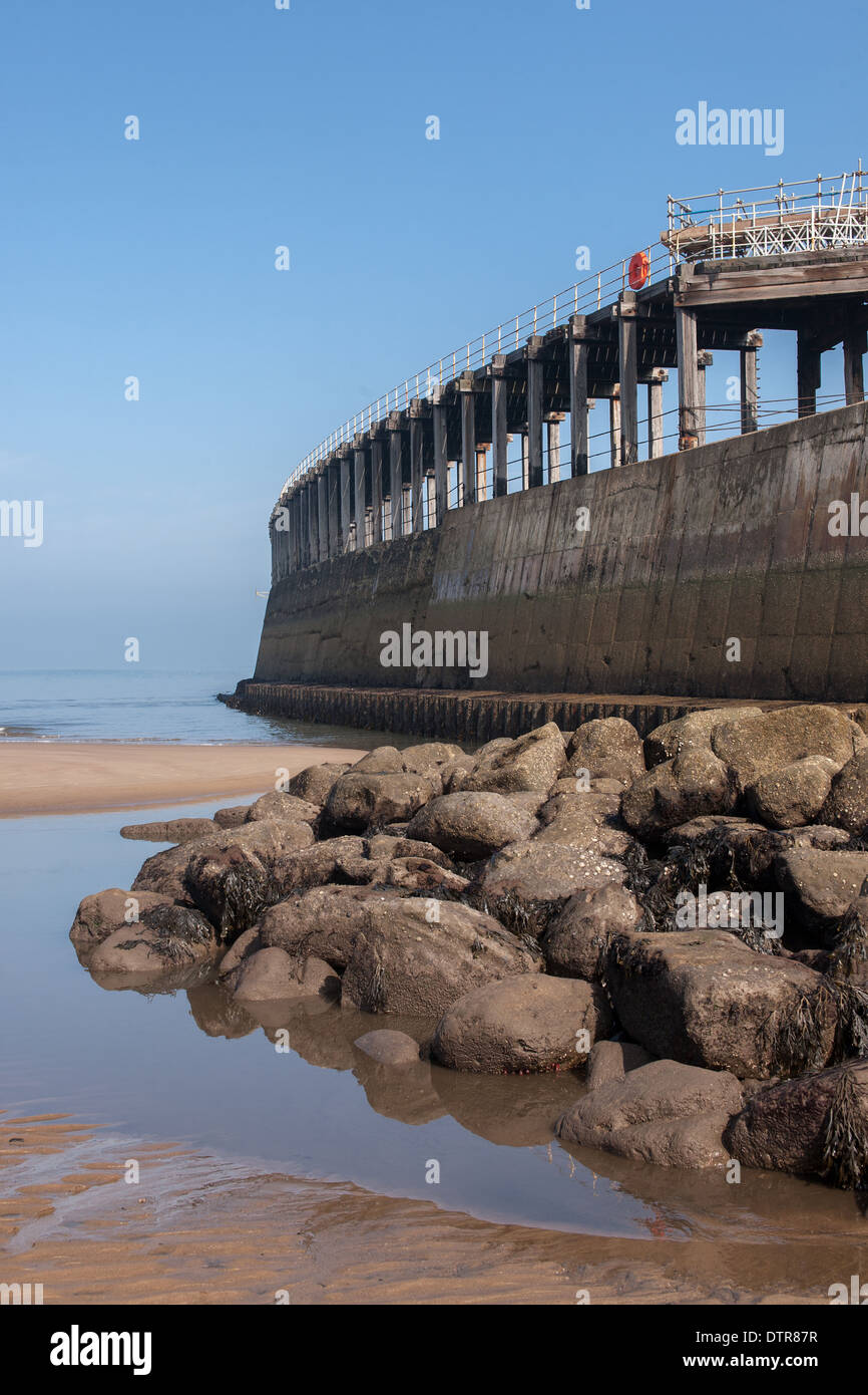 North Pier and Temporary Bridging, Whitby, East Yorkshire, England Stock Photo
