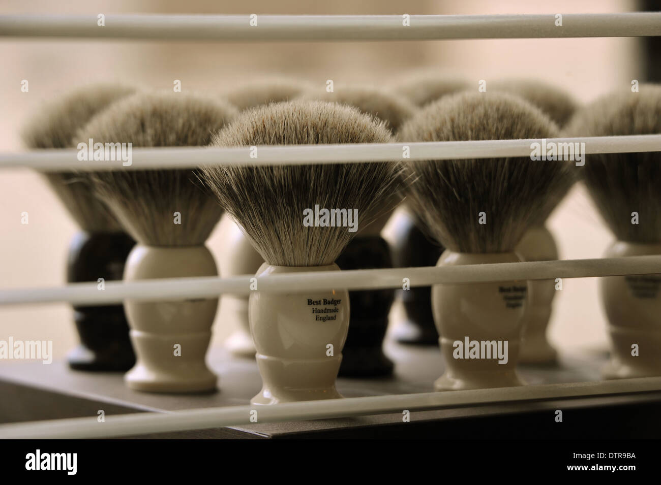 Shaving brushes, New York Barbershop, Rotterdam, Holland, Editorial use only. Stock Photo