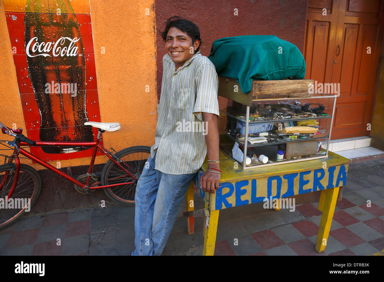 Man selling watches, Mercado Municipal, Granada, Nicaragua Stock Photo