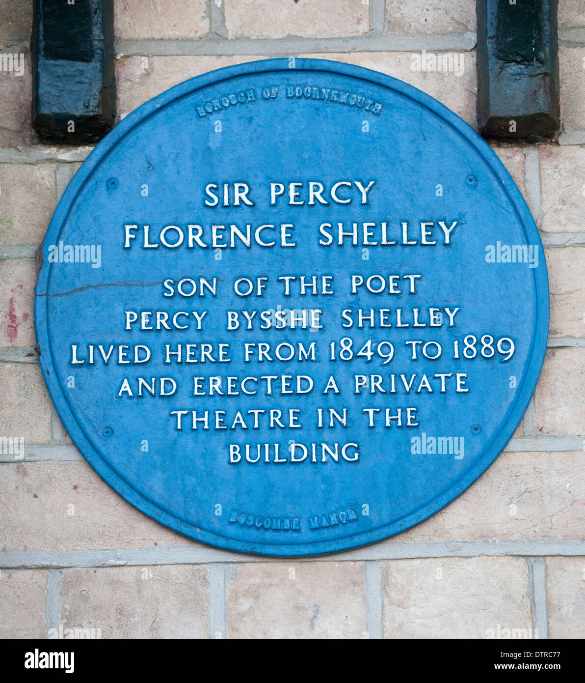 Heritage plaque at Boscombe Manor House, Shelley Park, Boscombe, Bournemouth, Dorset, England, UK. Stock Photo