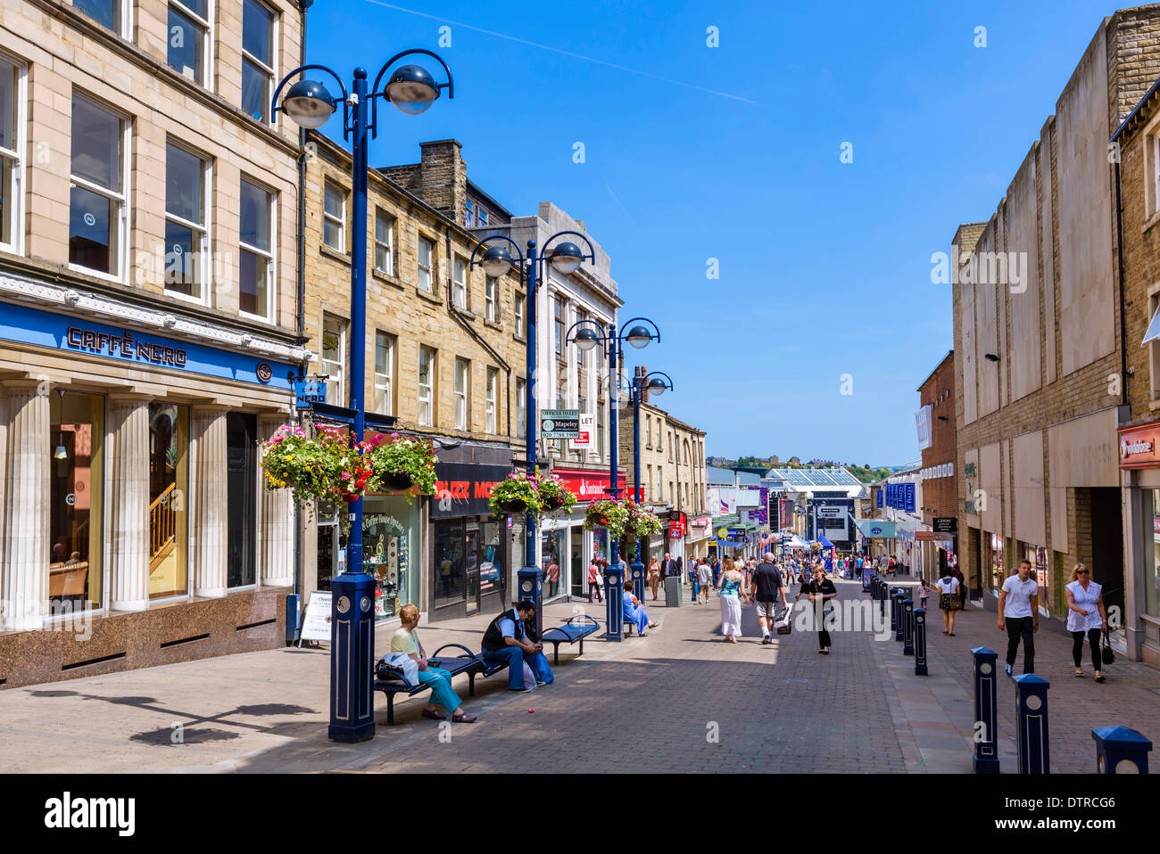 Shops on King Street in the town centre, Huddersfield, West Yorkshire, England, UK Stock Photo