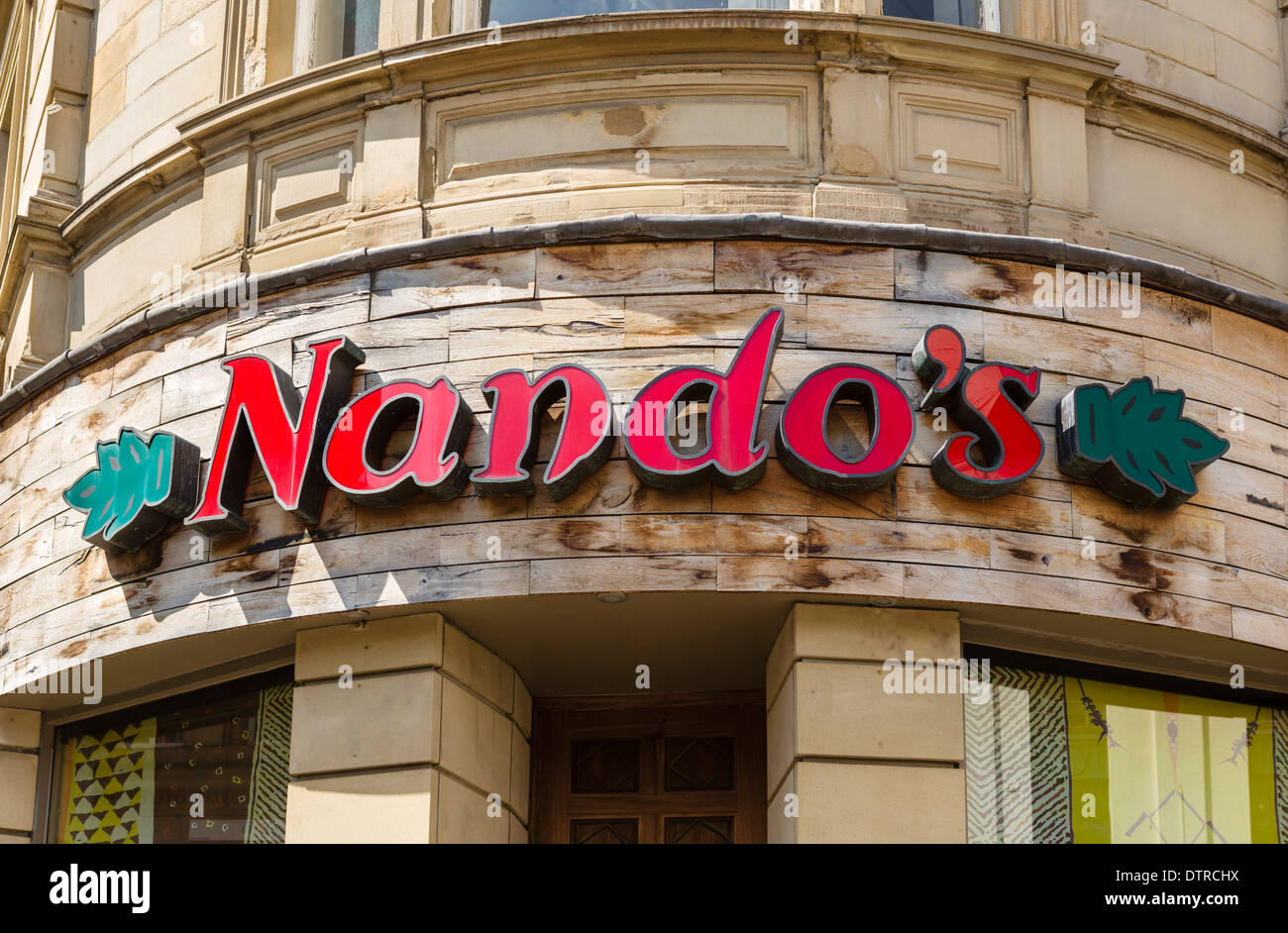 Nando's restaurant in the town centre, Huddersfield, West Yorkshire, England, UK Stock Photo