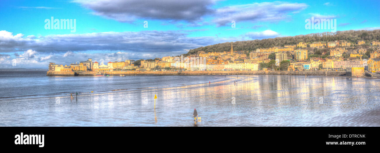 Panorama of Weston-super-Mare seafront Somerset England on a sunny morning in HDR Stock Photo