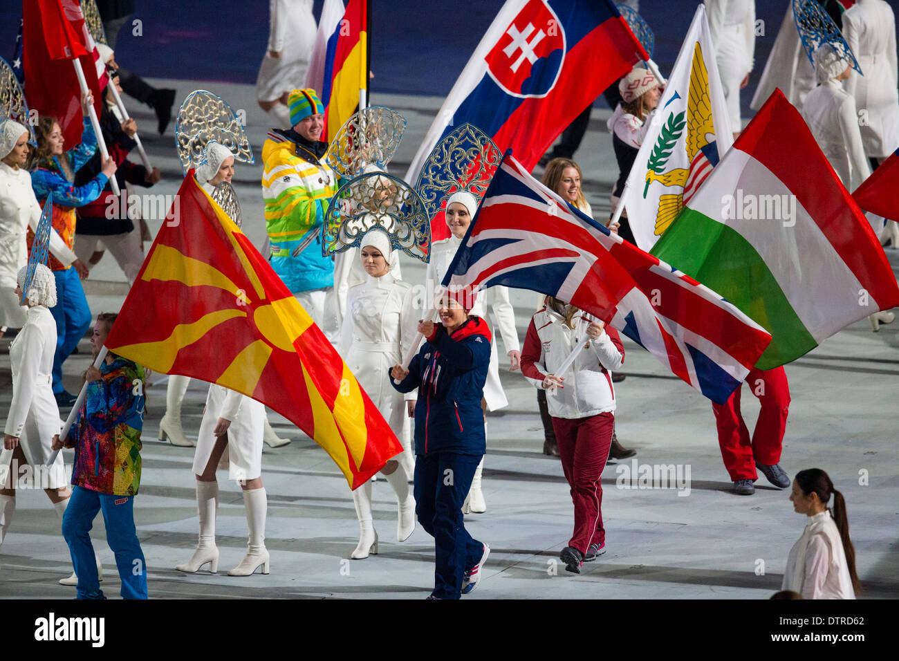Sochi, Krasnodar Krai, Russia. 23rd Feb, 2014. Lizzy YARNOLD carries out the GB flag during the Closing Ceremony at the Fisht Olympic Stadium, Coastal Cluster - XXII Olympic Winter Games Credit:  Action Plus Sports/Alamy Live News Stock Photo