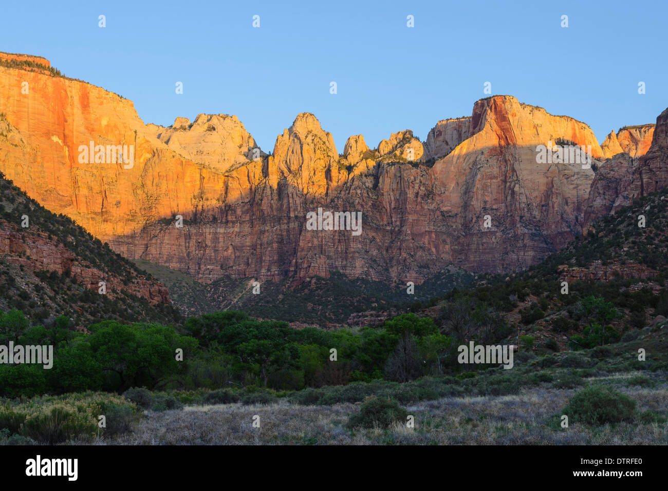 Sunrise over the Towers of the Virgin, Zion National Park, Utah, USA Stock Photo